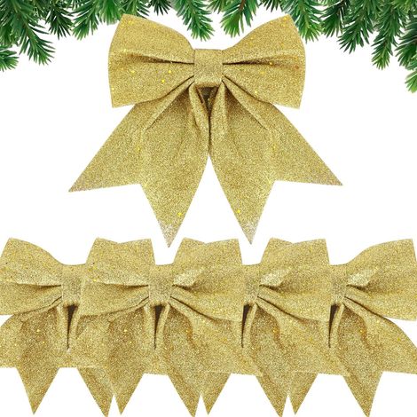 5 Stück WeihnachtsschleifenGroße Weihnachtsschleifen, Schleifenbänder, Ornamente, Weihnachtsdekoration für Weihnachtsbäume, Geschenkverpackung, Weihnachtsbaumgirlande, Auto, Hochzeit (Gold) (1/5)