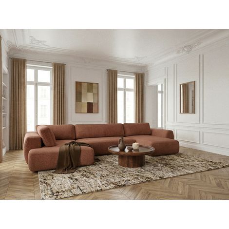BOBOCHIC - Canapé panoramique convertible coffre DENISE tissu texturé Angle droit  Orange