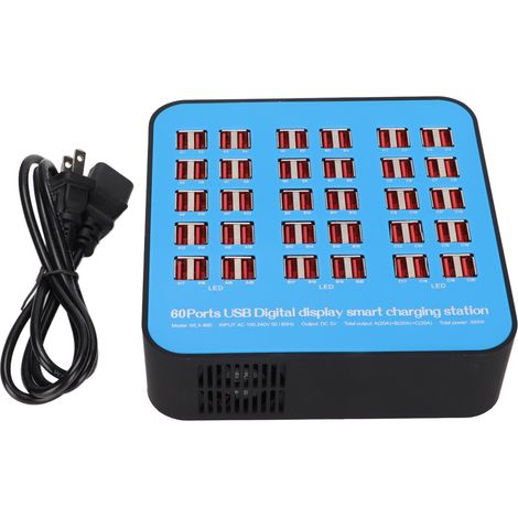 Station de Charge Rapide USB 60 Ports 300W, Chargeur Multiprise Voyage Bureau, Prise US 100-240V (1/5)