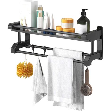SJLERST Porte-serviettes mural en acier inoxydable pour salle de bain et cuisine, suspension simple couche, noir, 50 cm