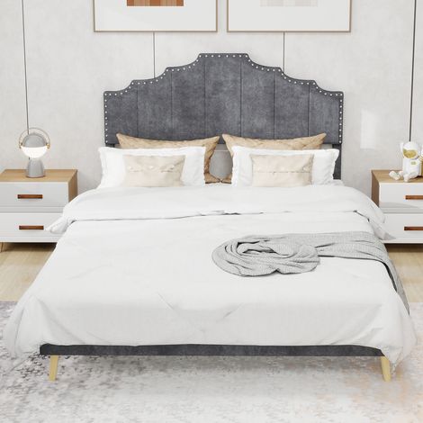 Lit moderne minimaliste et moelleux, tête de lit confortable et douce, 160200CM, gris, meuble de chambre multifonctionnel, cadre de lit avec sommier bas, tige pneumatique et matelas non inclus. (1/5)