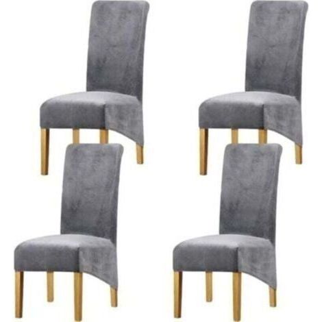 Housse de Chaise en Velours Housse Extensible Luxe pour Banquet Fête Restaurant 4 pcs Gris (1/4)