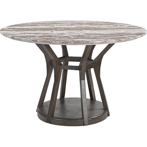Table à manger ronde en bois de manguier et en marbre Zélia (1/5)