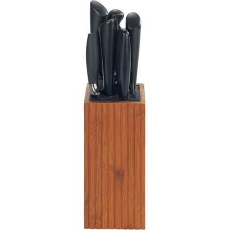 Bloc universel pour couteaux Mera, Insert à poils plastique noir, Sans fente, S'adapte à tous les couteaux, Bambou fumé FSC®, 10x22x10 cm, Bois et noir (1/5)