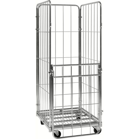 Kongamek Rollcontainer verzinkt 720x800x1800mm mit 4 Gitterwänden vorne halb zu öffnen mit Bremse (1/3)