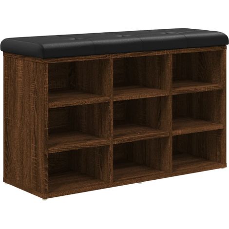 Banco zapatero 9 compartimentos 82 x 32 x 50 cm en madera contrachapada, color roble marrón DEC024877 (1/5)