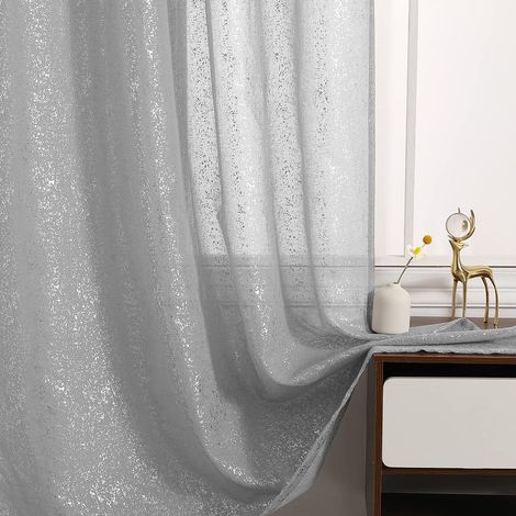 Lot de 2 Rideaux argentés de 183 cm de Long, Rideaux Gris argenté Chics pour Porte de terrasse, voilages pailletés avec Passe-Tringle pour Chambre, 132,1 x 182,9 cm, Gris argenté (1/5)