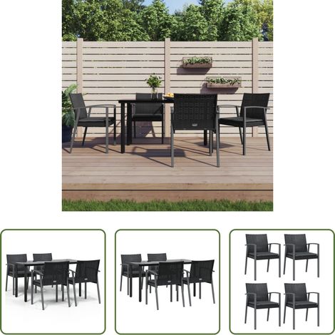 Gartenmöbel - 5-tlg. Garten-Essgruppe mit Kissen Poly Rattan und Stahl (1/5)