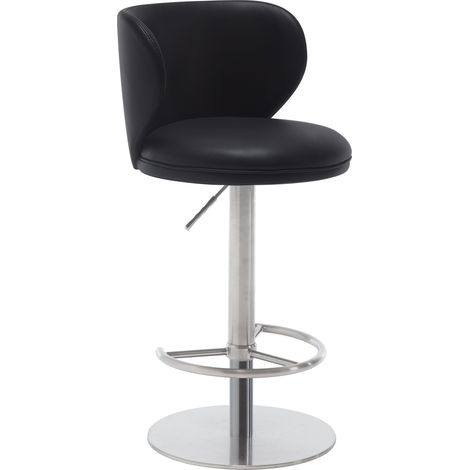 Taburete de bar giratorio regulable en altura, cuero negro y acero inoxidable con respaldo MODENUIT (1/5)