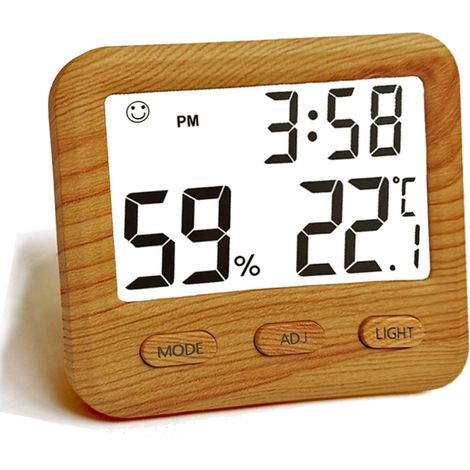 Hygromètre et thermomètre d'intérieur numériques - Avec fonction horloge, affichage rétroéclairé pour une lecture facile, convient pour la chambre, le bureau, la maison, la serre et le sauna. (1/5)