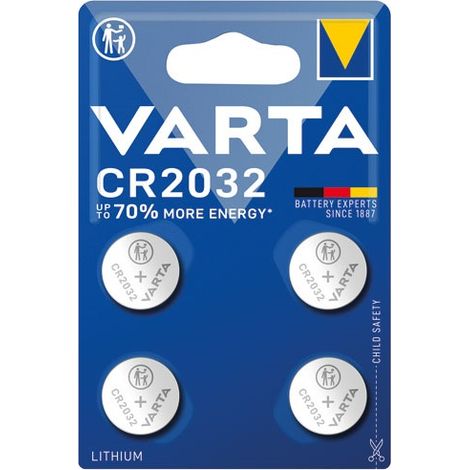 Varta – Lot de 4 piles bouton lithium CR2032 – Tension 3V – Idéal pour télécommandes et appareils médicaux – Durée de stockage 5 ans (1/6)