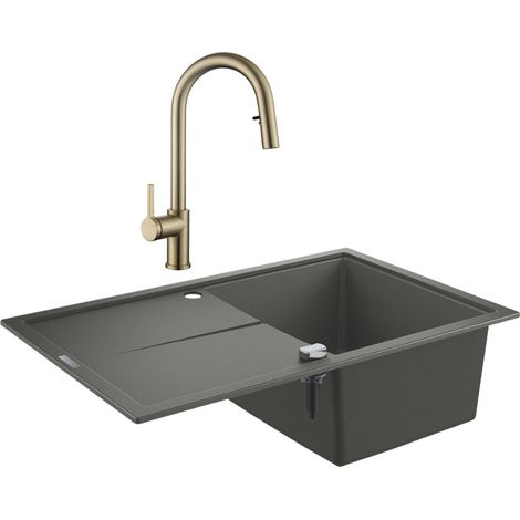 K400 lavello in quarzo composito con sgocciolatoio reversibile 780x500 mm + miscelatore Ceramia Timeless (G31639TML2BG-SET) (1/5)