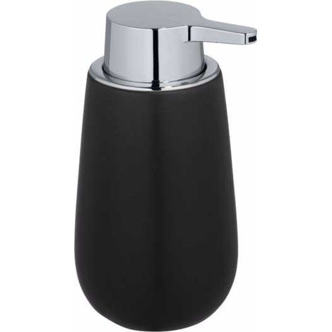 WENKO Dispenser per Sapone Liquido Badi, Capacità 320 ml, Ceramica, 9,5x16x8 cm, Nero Opaco (1/5)