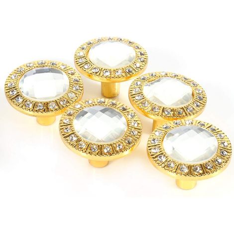 Set di 10 maniglie in vetro per ante di cassetti con strass trasparenti per armadi e altri mobili, oro, 30 mm (1/5)