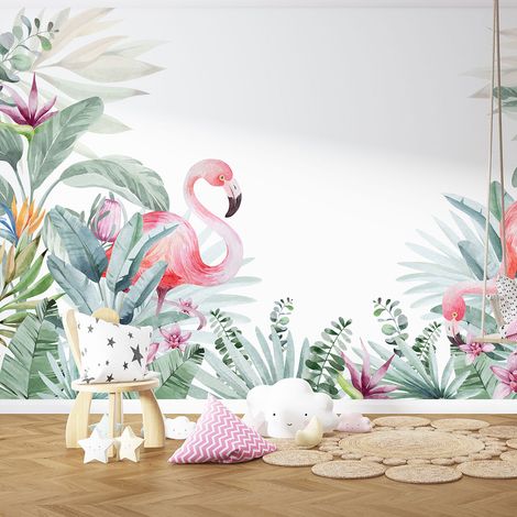 Papier peint panoramique Enfants - Flamants roses - 130 cm x 78 cm (1/4)