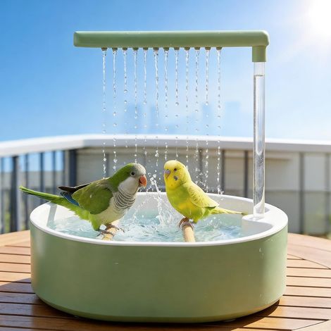 Bain d'oiseaux, Douche pour Perroquets, Douche d'oiseaux, Douche pour Perroquet, Bain d'oiseaux Automatique avec Eau en Circulation, pour Perruches, Munias Africains et Aras (1/5)