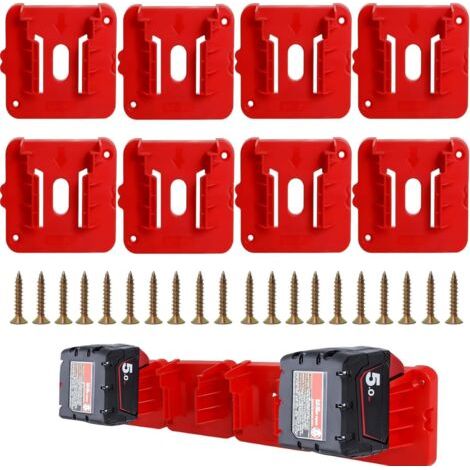 Lot de 8 Supports de Batterie Compatible avec Milwaukee M18 18V Batteries M18 48-11-1815 48-11-1828 48-11-1850 48-11-1860 Wall Mount Battery Adaptateur for Work Trucks, Racks, and Tool Boxes (1/5)