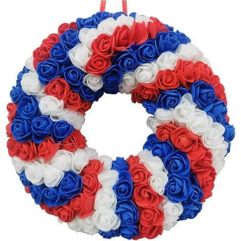 Künstlicher Kranz aus blauen, weißen und roten Blumen zum Unabhängigkeitstag, ideal als Türdekoration zum 4. Juli und Memorial Day, patriotischer Schmuck (1/5)