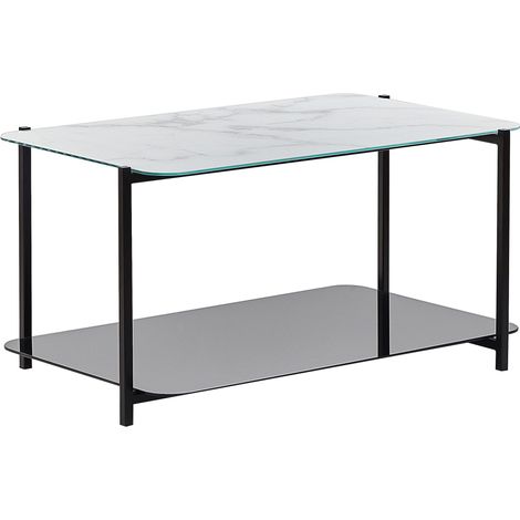 Table Basse Moderne Rectangulaire Effet Marbre Pieds en Métal Blanc et Noir Gloster (1/5)