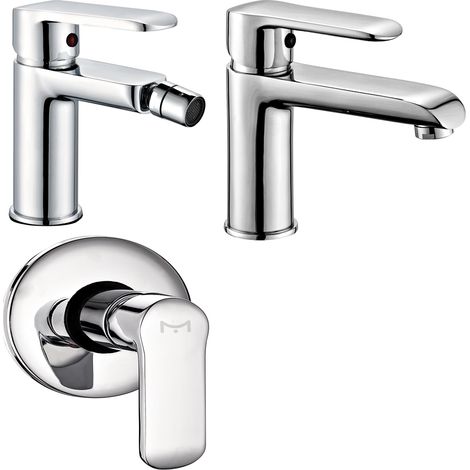 Tris rubinetti miscelatori bidet lavabo doccia ad incasso linea america cromata (1/4)