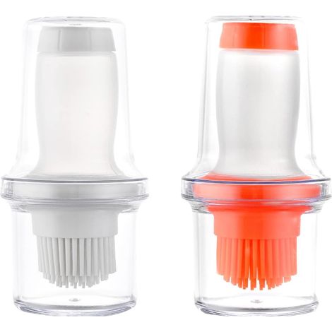 Lntyq 2er-Pack Ölflaschen mit Backpinsel, 2-in-1-Glasflasche mit Silikonpinsel für Grillsalat, Küche, Backen – 60 ml, Orangegrau (1/5)