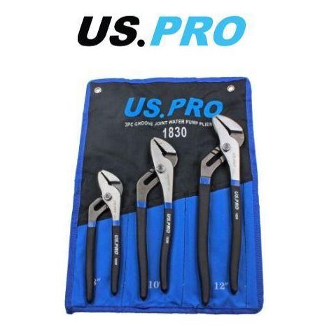 US PRO WATERPUMP PLIER 3PC 8"" 10"" 12"" PIPE WRENCH STILLSON PLUMBERS PLIERS 1830 (1/6)
