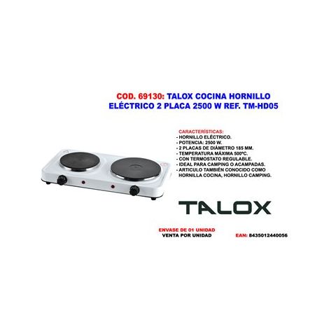Hornillo eléctrico TALOX de 2 placas 2500 W TM-HD05 (1/2)