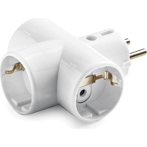 Adaptador triple schuko 2p+t, 16a 250 v, portacontactos en cerámica, reforzado, blanco, retractilado (1/4)