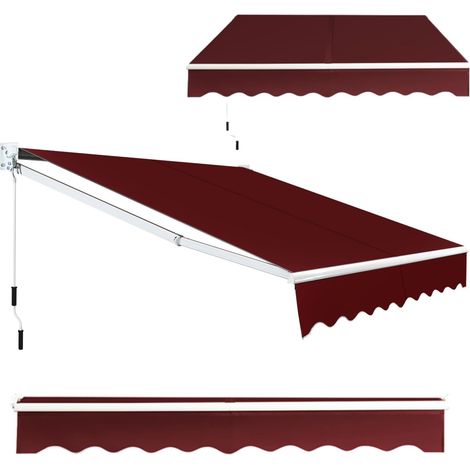 GOPLUS Auvent Rétractable avec Manivelle Auvent Manuel avec Revêtement PA et Cadre en Aluminium Durable pour Pare-Soleil, Auvent Anti-Soleil Idéal pour Store,Balcon,Jardin (Rouge,245x200CM)