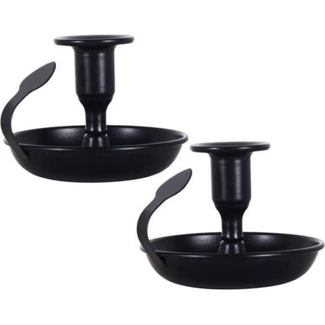 Bougeoir - Métal Noir - Conique - Plateau Décoratif - Usage Intérieur - 1 Pièce (1/4)
