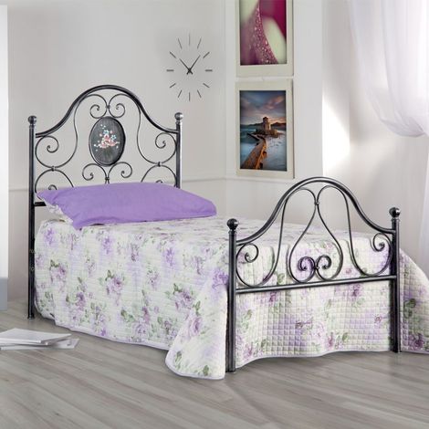 Letto in ferro singolo con pediera Nero Oro LORY 95x208x h130 cm
