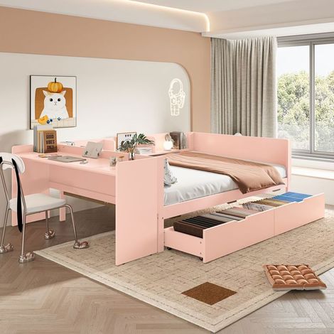 Lit coffre - SOGEU - 140x200 - Rangement intégré - Bureau incorporé - Bois massif (1/5)