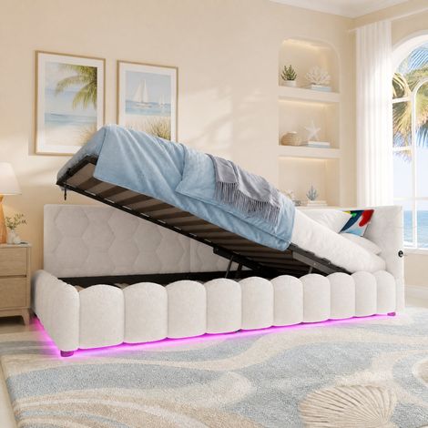 Letto divano 90x200 cm in tessuto bianco con contenitore LED FloraGrace (1/5)