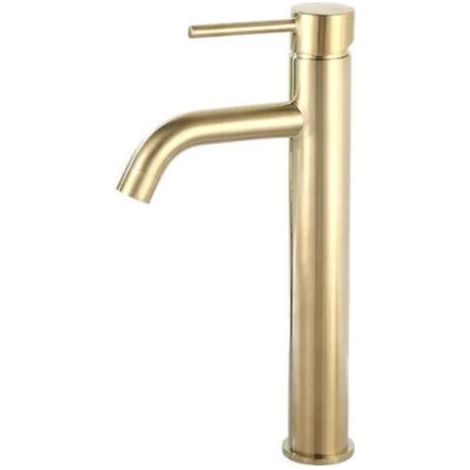 Bathroom sink faucet, modern and creative design, polished, single hole, brushed gold, solid brass (2 hoses included) - RW (1/4)
