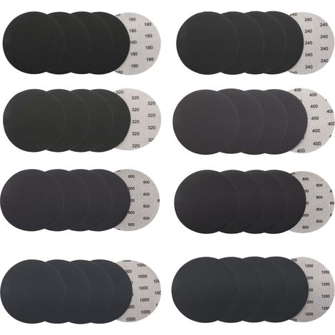 40 Pcs Rond Papier de Verre, 125mm Disque de Ponçage, Disques de Ponçage Ronds Humides et Secs grain 180/240/320/400/600/800/1000/1200 Disque Abrasif Rond pour Meulage Fraisage Gravure (1/5)