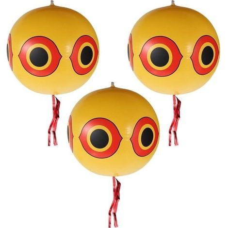 3Pcs Répulsif Oiseaux Ballon Ø34cm, Ballons repulsif Anti-Oiseaux, Ballon effaroucheur d'oiseaux avec Yeux gonflables, Ruban, Corde et Autocollant Argenté (Jaune) (1/5)