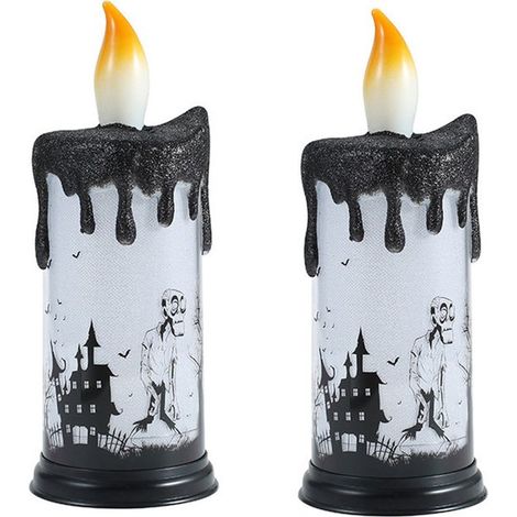 Juego de 2 velas de Halloween, Velas sin llama para Halloween, Iluminación LED a pilas, Ideal para Halloween, galas y fiestas, Color negro (1/5)