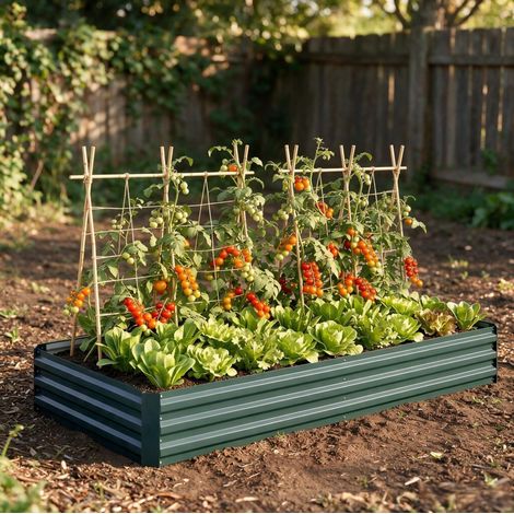 Bancal elevado rectangular 241 x 90,5 x 30 cm de acero verde oscuro DESVIAE (1/5)