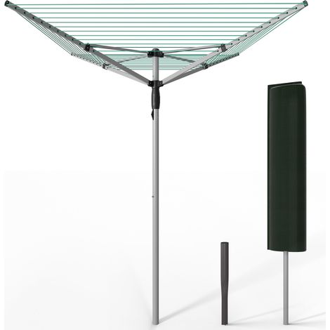 VOUNOT® Tendedero Giratorio de 45 m de Cuerda Secador de Ropa de Exterior Sistema Tipo Paraguas Plateado