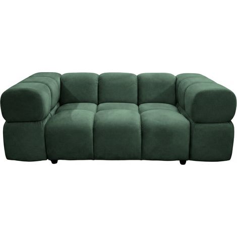 GUSTAVE - Canapé droit velours lisse 2 places Vert (1/5)