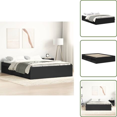 The Living Store Cadre de lit sans matelas noir 135x190 cm - Cadre De Lit - Lit Double - Lit Design - Meuble Chambre - Literie (1/5)