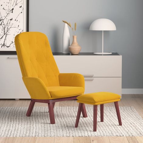 Chaise de relaxation avec repose-pied  Chaise scandinave Chaise de salon Jaune moutarde Velours 10859 (1/5)