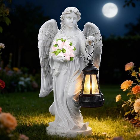 Statue solaire d'ange de jardin - Décoration d'extérieur - Statue d'ange LED - Sculpture d'ange décorative pour pelouse, ange pour tombe, décoration funéraire pour paix, rebord de fenêtre, cour (1/5)
