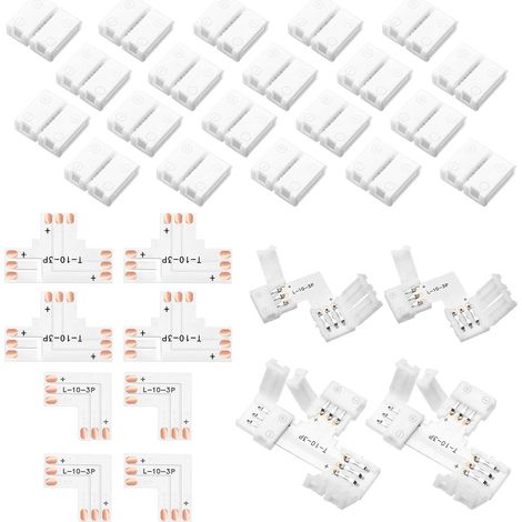 Mudder Lot de 28 connecteurs de bande LED à 3 broches de 10 mm sans soudure (1/5)