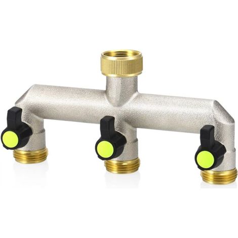 Heavy-duty T-fitting for garden hose, outdoor tap distributor with shut-off valve, 3/4" garden tap fitting (1/5)