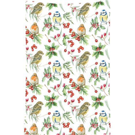 Torchon en coton oiseaux et baies 50 x 70 cm (1/3)