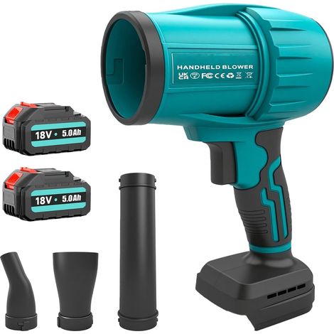 Souffleur de feuilles sans fil avec 2 x 18 V 5,0 Ah de batterie et chargeur – Moteur à haute vitesse jusqu’à 32 000 tr/min – Système de contrôle variable de la vitesse du vent – Buses 3 en 1 pour les (1/5)
