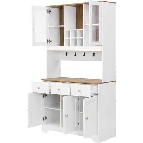 ELVMI Madia Alta con 5 Ante, 3 Cassetti e Vani Aperti con Ante in Acrilico per Soggiorno in MDF 94,5 x 30 x 175,5 cm Bianco