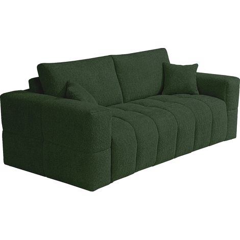 Divano letto 4 posti express in tessuto bouclette verde Posto letto 160 cm Materasso 20 cm - ISSORO (1/5)