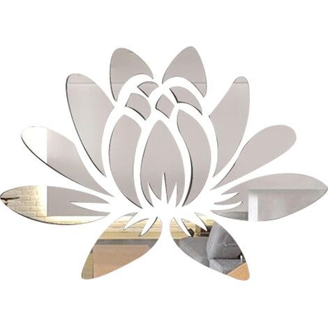3D Acrylique Miroir Fleur de Lotus Sticker Mural Stickers Muraux Auto-Adhésif Amovible Écologique pour la Maison Chambre Salon Salle de Bains Décoration 35 x 25从m, Argenterie (1/5)